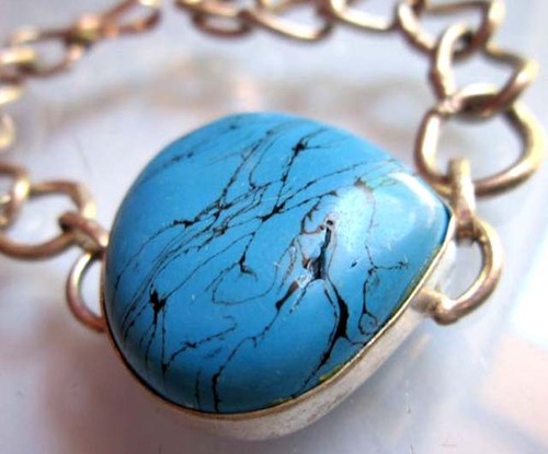 turquoise pear 30mm 9 inch metal ready to wear bracelet 