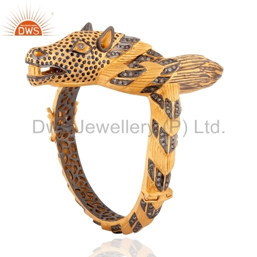 Pave Diamond Blue Sapphire Bangle - 925 Silver, Exquisite Round Brilliant Cut Diamonds, Classy and Highly Fashionable Design