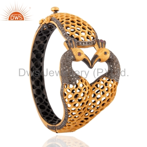 925 Sliver Gemstone Pave Diamond Bangles Jewelry