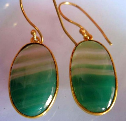 Natural Chalcedony Green White Oval Shape Ready To Wear Earrings 25Cts  Weight: 1-8 Grams (G)