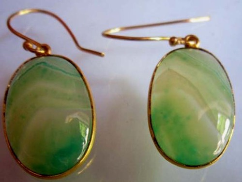 Natural Chalcedony Green White Oval Shape Ready To Wear Earrings 36Cts Weight: 1-8 Grams (G)