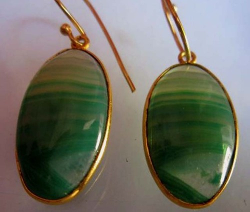 Natural Chalcedony Green White Oval Shape Ready To Wear Earrings 28.70Cts Weight: 1-8 Grams (G)