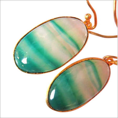 Natural Chalcedony Green White Oval Shape Ready To Wear Earring 29.40 Cts  Weight: 1-8 Grams (G)