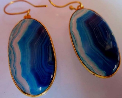 Natural Chalcedony Blue White Oval Shape Ready To Wear Earring 43.40 Cts Weight: 1-8 Grams (G)