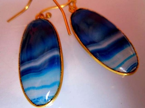 Natural Chalcedony Blue White Oval Shape Ready To Wear Earring 28.02Cts Weight: 1-8 Grams (G)