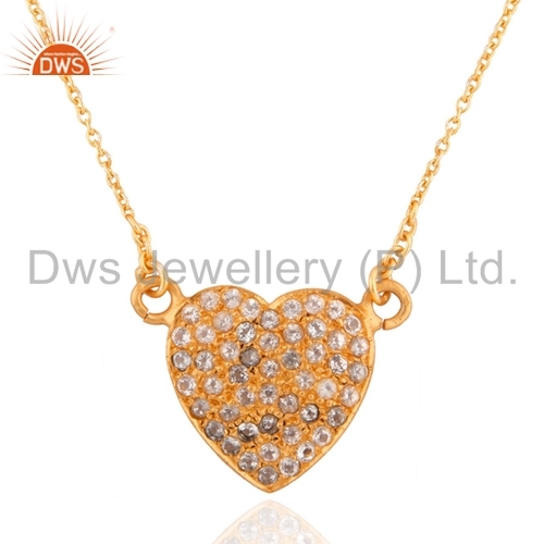 Sterling Silver White Topaz Heart Gold Plated Pendant