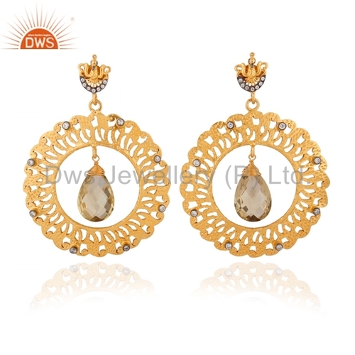 Lemon Topaz 925 Sterling Silver Cz Earrings Size: 2.637 X 1.911 Inch