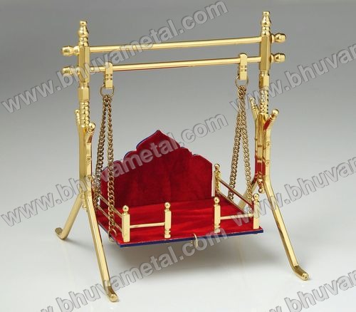 Brass Lord Krishna Jhula - Solid Brass, Polished Gold Finish | Intricate Design, Durable, Religious Significance