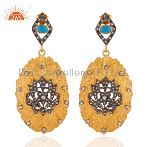 Turquoise Gemstone Sterling Silver Cz Earrings Gender: Women