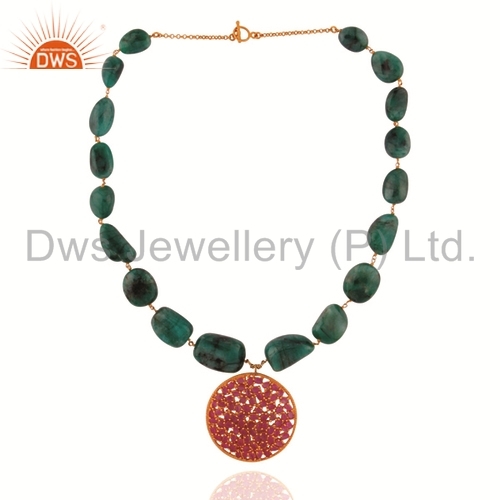 Emerald Sterling Silver Ruby 18K Gold Plated Nacklace