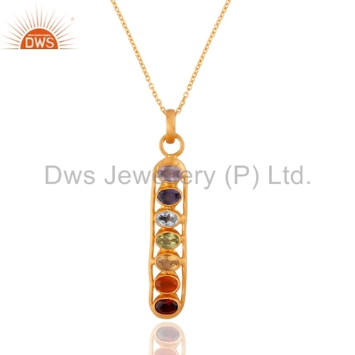 Seven Chakra Gemstone Sterling Silver Pendant