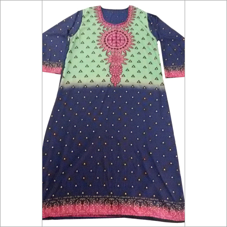 Designer Ladies Kaftan - Soft Fabric Variable Sizes Navy Blue | Elegant Skin-Friendly Shrink Resistant Floral Embroidery Round Neck Three-Quarter Sleeves