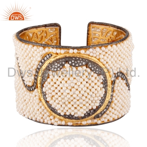 18K Gold Plated Pearl 925 Silver Cuff