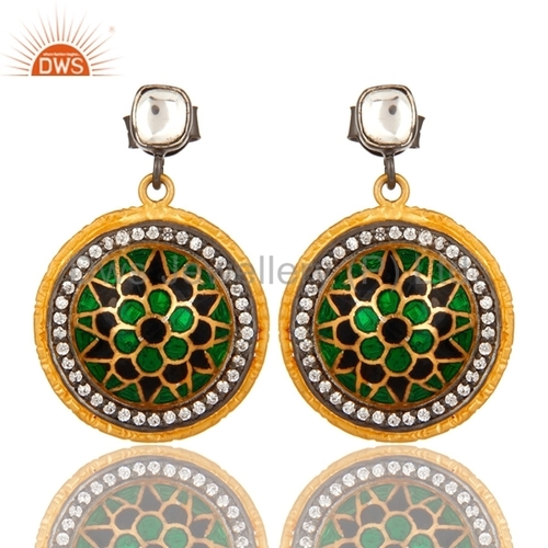 Kundan Meena 925 Silver Earrings