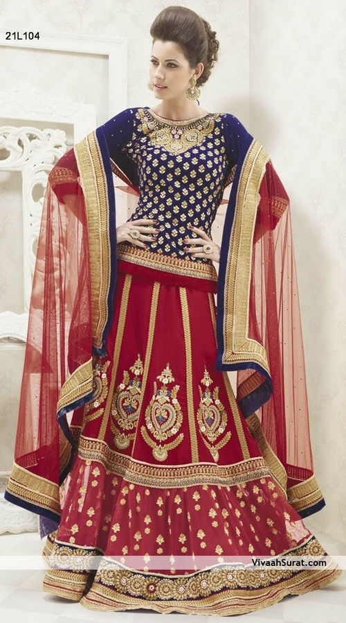 Lehnga - Silk Blend, 54 Inches, Red | Elegant Design, Gold Thread Embroidery, Comfortable Fit, Durable Material