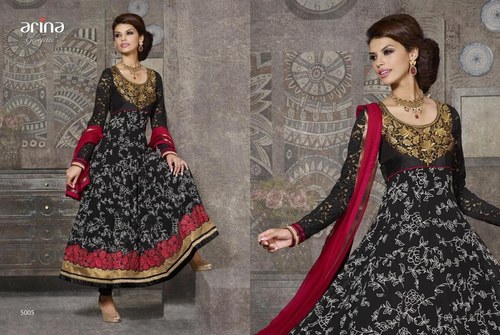 Suit - Silk Blend, 54 Inches, Black | Embroidered, Elegant Design, Comfortable Fit, Soft Lining
