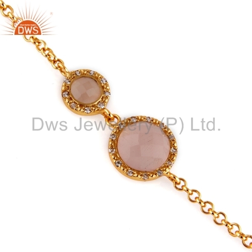 Rose Chalcedony 18k Gold Over Sterling Silver Bracelet - 7-8 Inches, Lobster Clasp | Elegant Design, Durable Luxury Accessory