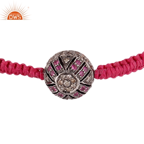 Sterling Silver Ruby and Pave Diamond Bracelet