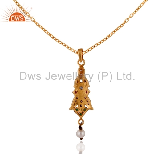 18k Gold Plated Cubic Zirconia Pendant - 18 Inch Chain, 15x10 mm, Elegant Design, Giftable Item