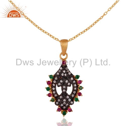 18ct Gold Plated Colored Cubic Zirconia Pendant