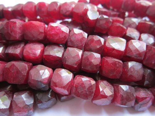 Ruby Dyed 8Mm-9Mm Faceted Box Beads Single Strand 8 Inch  Size: 8-9 Mm