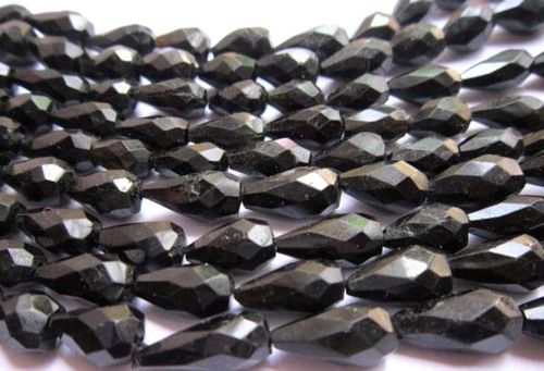 Pear Cut Black Tourmaline 8x12mm To 7x14mm Faceted Drops Beads Single Strand 9 Inch