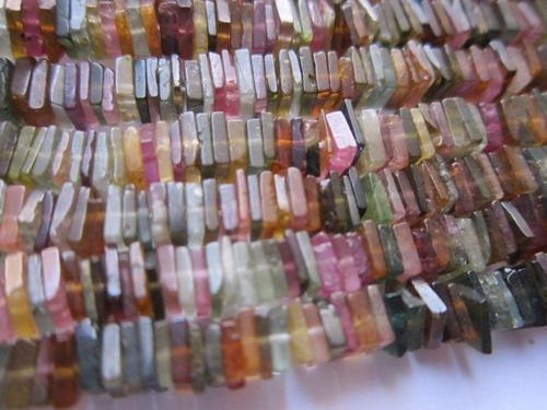 Emerald Cut Multi Tourmaline Square Beads Single Strand 15 Inch 4mm