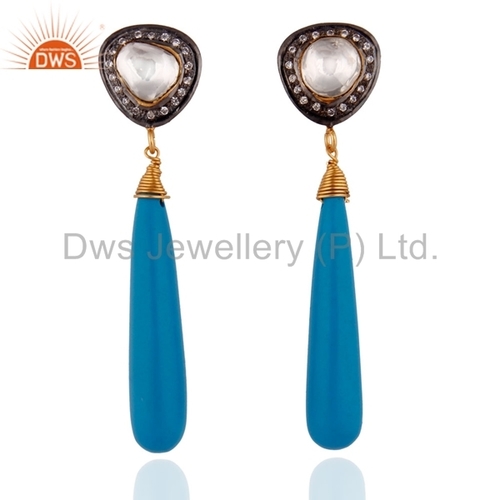 Natural Turquoise Gemstone CZ Earring Jewelry