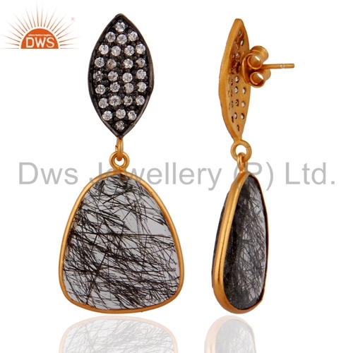 CZ Black Rutile Gemstone Earrings Jewelry