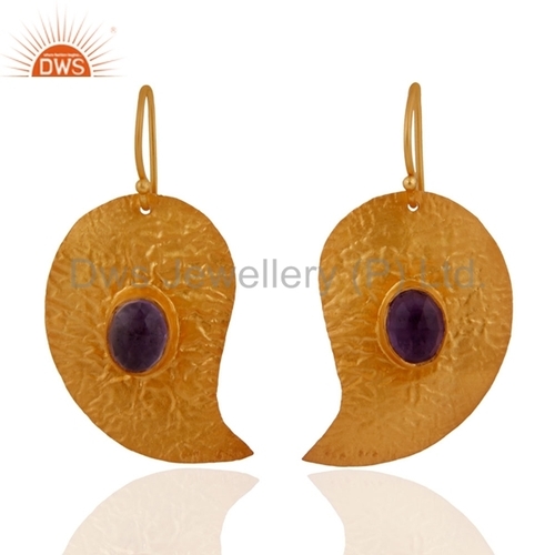 Sterling Silver - 1.428 x 0.915 Inch Amethyst Drop Earrings | 18K Gold Plated, Ideal for Weddings and Gifts