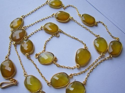 Yellow Chalcedony 15 Pcs Connectors Gold Plated Chain 36Inch  Size: 9-18 Inch