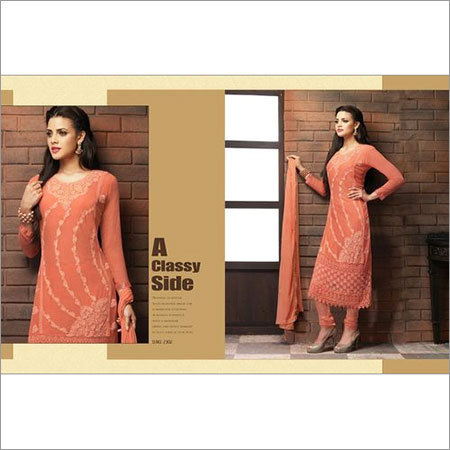 Stylis Lawn Suit - Georgette Fabric, Peach Color | Embroidered Work, Elegant Design, Comfortable Fit