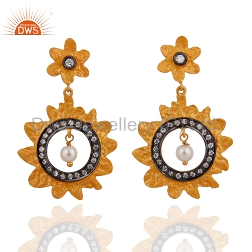 18K Gold Over Sterling Silver Pearl Earrings