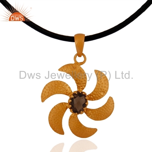 Gold Plated Sterling Silver Smokey Quartz Pendant Gender: Women