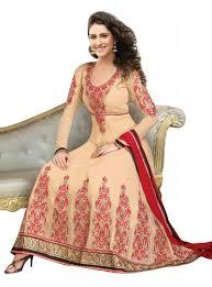 Ethnic Salwar Suit - Soft Chiffon, Medium, Beige | Floral Embroidery, Elegant Design, Comfortable Fit, Anarkali Style