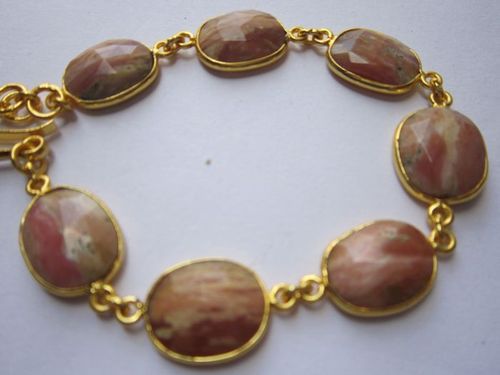  bio pink opal 7 pcs connectors gold plated bracelet 7.5 inch 