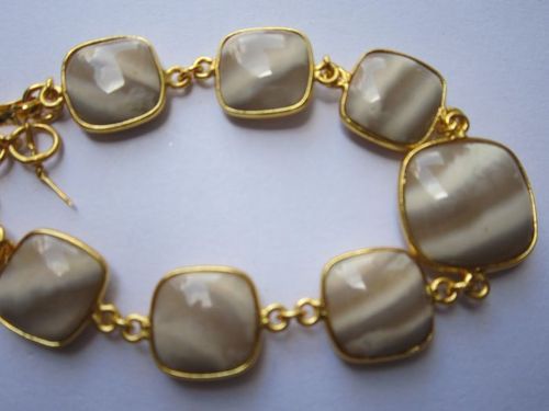 bio agate 7 pcs connectors gold plated bracelet 7.5 inch 