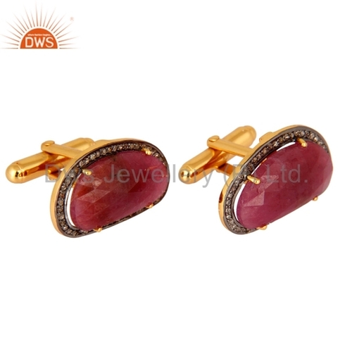 Gold Plated Ruby Pave Diamond Cufflinks