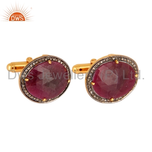 Pave Diamond Ruby Sterling Silver Cufflinks