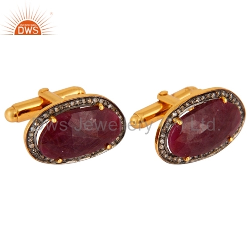 Ruby Gemstone Diamond Set Mens Cuff links Jewelry Supplier
