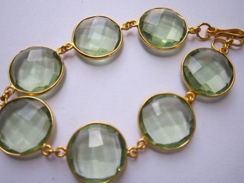 green amethyst coin 7 pcs connectors gold platede bracelet 7.5 inch 