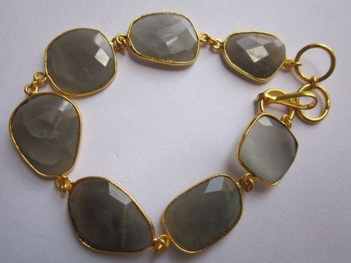 gray 7 pcs connectors  gold plated bracelet 7.5 inch 