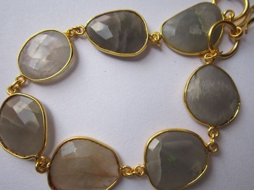 rutile & gray moonstone 7 pcs connectors gold plated bracelet 7.5 inch 