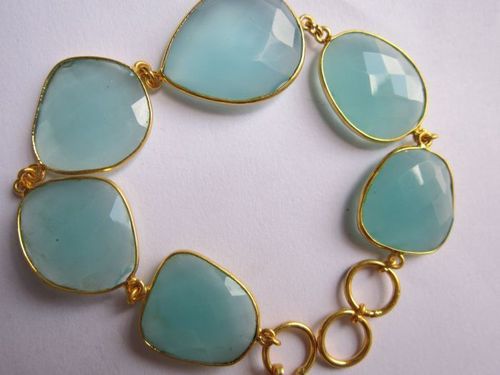 aqua chalcedony 7 pcs connectors  gold plated bracelet 7.5 inch 