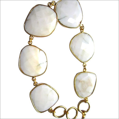 white agate 7 pcs connectors  gold plated bracelet 7.5 inch 