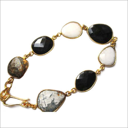 multi stone 7 pcs connectors  gold plated bracelet 7.5 inch 