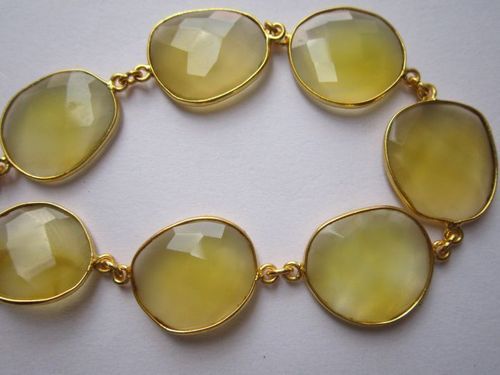 yellow chalcedony 7 pcs connectors  gold plated bracelet 7.5 inch 