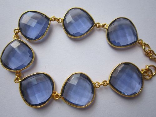 Iolite Quartz Bracelet - 7 pcs Connectors, Gold Plated 7.5 inch | Purple Stone, Yellow Gold Finish, Light Weight 5-20 Grams