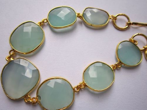 aqua chalcedony 7 pcs connectors  gold plated bracelet 7.5 inch 