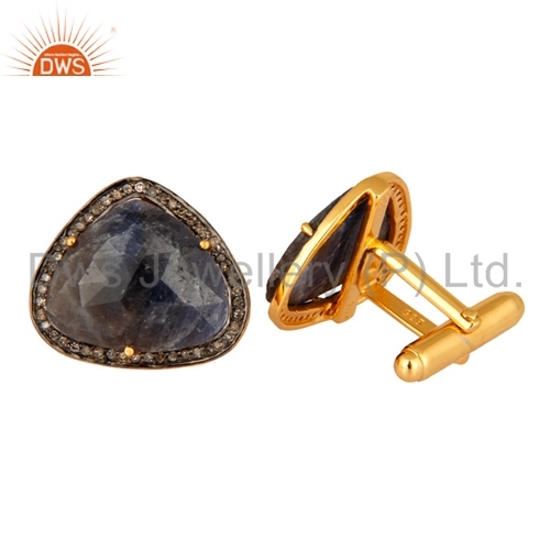 Blue Sapphire Pave Diamond Sterling Silver Cufflink